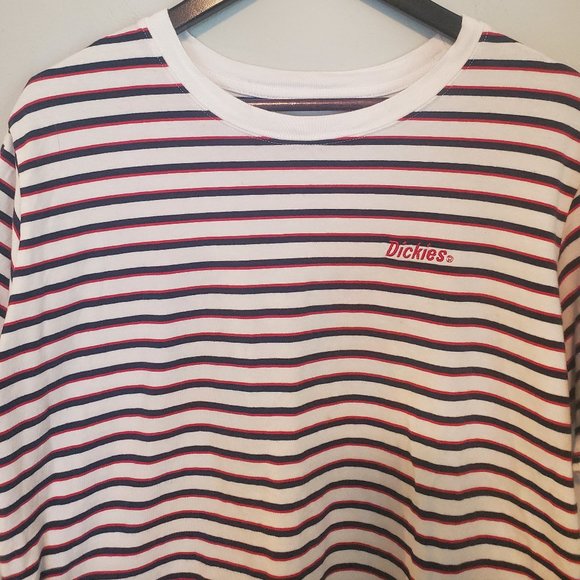 Dickies Women's Cropped Striped Tee Shirt Red, White, & Blue PLUS Size 1X - Picture 2 of 13